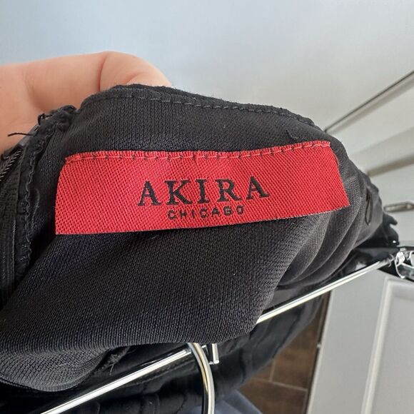 AKIRA CHICAGO Little Black Party Dress Womens Medium Chiffon Ruffle - Picture 11 of 12